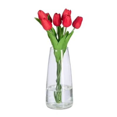 Afbeelding van Relaxdays Decoratieve glazen vaas voor binnenbloemen, H x D: 21,5 15 cm, tafeldecoratie, transparant