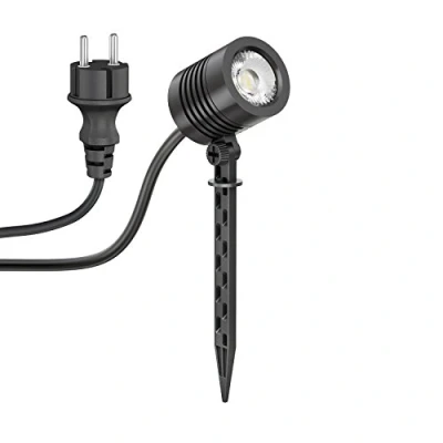 Afbeelding van ledscom.de Kleine LED tuinspot met grondspies TARL voor buiten, IP65, stekker, zwart, 4,3 W, 340lm, warm wit, tuinverlichting, buitenspot, buitenverlichting, tuinlamp, plantenspot