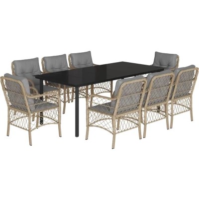 Afbeelding van vidaXL 9 delige Tuinset met kussens poly rattan gemengd beige