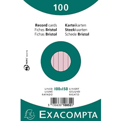 Afbeelding van Exacompta Bristol Gevoerde Record Kaarten, 100x150 mm Roze, 100 stuks
