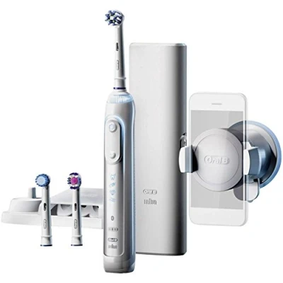 Afbeelding van Oral B Genius 8200 Elektrische tandenborstel, met smartphonehouder en drie opzetborstels, wit