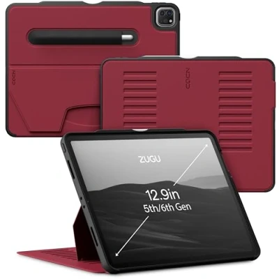 Afbeelding van Zugu case iPad Pro 12.9 Gen 5 &amp; 6 (2021/2022) oersterke luxe flip over volledige 360˚ bescherming met multifunctionele standaard functie geschikt voor Apple Pencil Scarlet