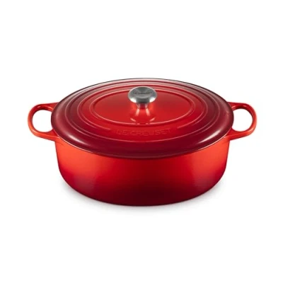 Afbeelding van LE CREUSET Kenmerkende Braadpan met deksel ovaal geëmailleerd gietijzer, 35 cm, Geschikt voor alle Warmtebronnen en Inductie, 8.9 liter, kersenrood