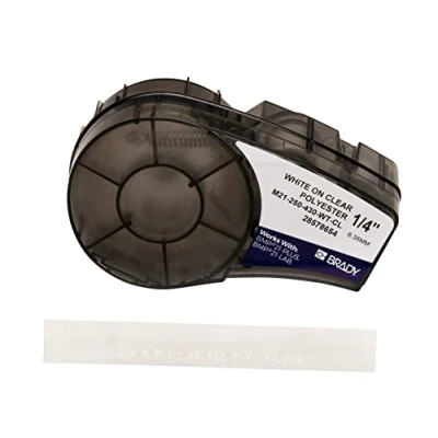 Afbeelding van Brady M21 250 430 WT CL labeltape, transparant, zwart, polyester, 6,35 mm, 6,4 m, 1 stuk
