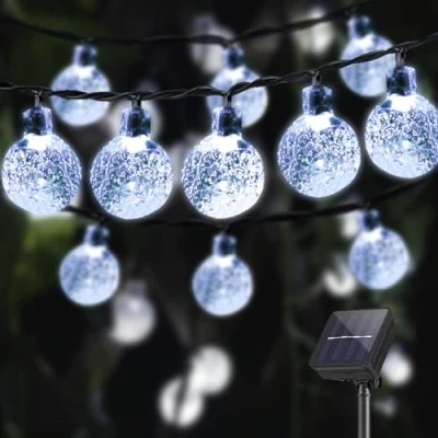 Afbeelding van LQWELL® Solar Fairy Lights Voor Buitentuin, Chain Light Crystal Balls 40LED 10M IP44 8 Modi Buiten/Binnen Tuin Patio Balkonraam (Wit)