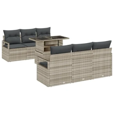 Afbeelding van vidaXL 7 delig Tuinbankstel met Kussens Lichtgrijs Poly Rattan, 2 Zits Tuinbank Opslag &amp; Grijs Rattan