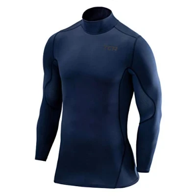 Afbeelding van TCA Mannen SuperThermal Compressie Basislaag Voetbal Hardloop Top Lange Mouw Thermisch Mock Neck Donkerblauw, XL