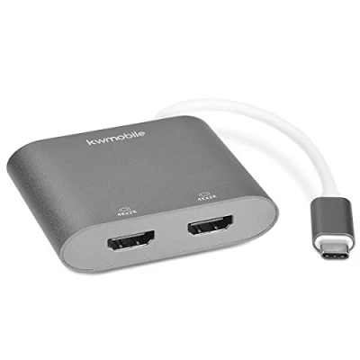 Afbeelding van kwmobile USB naar HDMI Adapter 2x 4K 30Hz Multipoort 1x C connector hub voor display poorten
