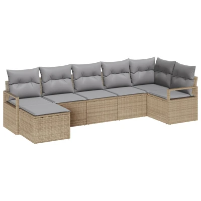 Afbeelding van vidaXL 7 delige Tuin Sofa Set met Kussens Beige Poly Rattan
