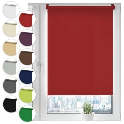 Afbeelding van Sonello Verduisterend rolgordijn Klemmfix zonder boren 50cm x 130cm Rood rolgordijnen met zijkoord voor ramen en deuren klemrolgordijn zonwering ondoorzichtig verduistering Easyfix