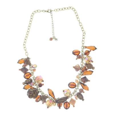 Afbeelding van Behave Ketting goud kleur met hangers bruin 41 cm