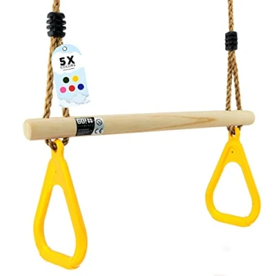 Afbeelding van GO!elements Trapeziumschommel voor in de tuin, kinderschommel, binnen en buiten, schommelplank, plankschommel kinderen, hoogte verstelbaar, antislip, kleur: geel