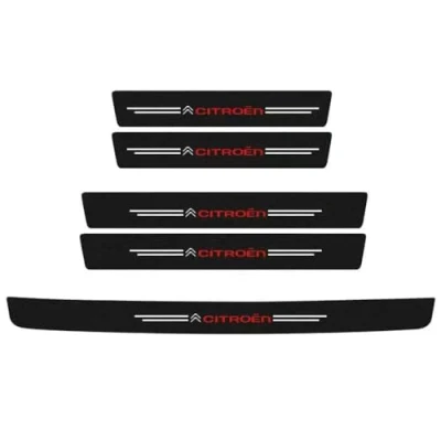 Afbeelding van 5 Stuks Auto Instaplijsten Protector, voor Citroen C2 C3 C4 C5 C6 XR C4X C5X Aircross Koolstofvezel Stickers Dorpel Welkom Pedaal Styling Accessoires