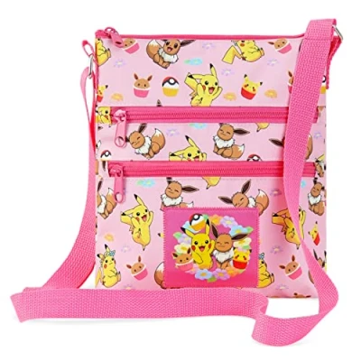 Afbeelding van Pokémon Pikachu Eevee Schoudertas voor meisjes, modieuze tassen meisjes en jongeren, originele geschenken, officiële merchandising, roze, Roze Aop, One size