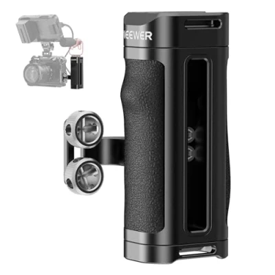 Afbeelding van NEEWER Lichtgewicht zijhandgreep, camerakooi met voorgevormde siliconen grip, dubbele 1/4&quot; schroeven, schroefdraad, koude schoen, verticale aanpassing, compatibel SmallRig Cage, CA067H