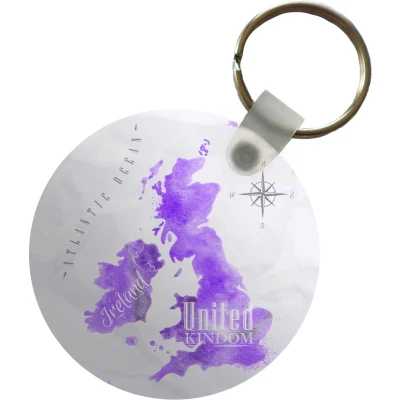 Afbeelding van Sleutelhanger Kaart Engeland Waterverf Plastic Rond Uitdeelcadeautjes
