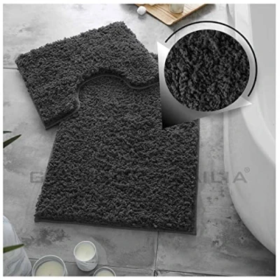 Afbeelding van GAVENO CAVAILIA Luxe Super Soft 2 delige Zero Twist Badmat Voetstuk Set Antislip, Extra Absorberend 100% Polyester Badkamer Toilettapijt, Normaal (50x80, 50x40 cm), Zwart