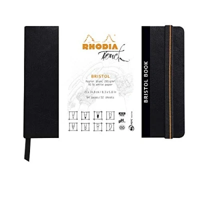 Afbeelding van Rhodia 116114C Schetsboek Bristol Book, 32 vellen blanco, wit bristolpapier, 205 g, 21 x 14,8 cm landschapsformaat, softcover met kunstleer, zwart, 1 stuk