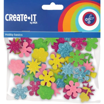 Afbeelding van Haza Witbaard Foamstickers Bloemen Glitter, 25st.