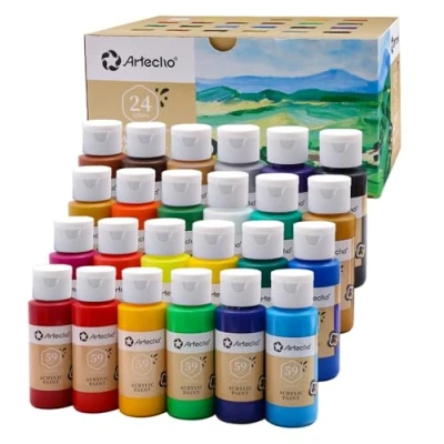 Afbeelding van Artecho Acrylverf Set voor Kunst, 24 Kleuren 2oz/59ml Basic Acryl Verf Levert Hout, Stof, Ambachten, Canvas, Leer &amp; Steen