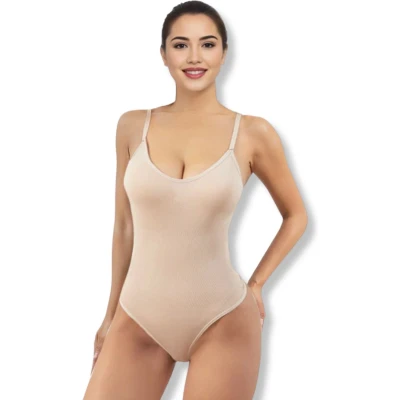 Afbeelding van corrigerende body dames Beige Maat S Naadloos Bodysuit onzichtbare zonder beugel corrigerend ondergoed string shapewear