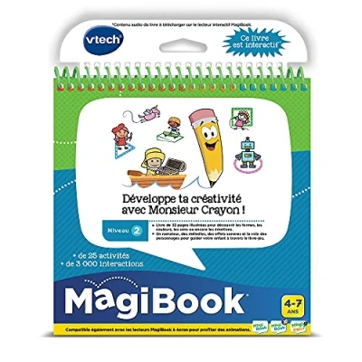 Afbeelding van VTech MagiBook, leerboek voor kinderen, niveau 2, ontwikkelt je creativiteit met Mr. Potlood, geïllustreerde en interactieve pagina&#039;s, cadeau jongens meisjes van 4 jaar tot 7 inhoud