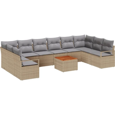 Afbeelding van vidaXL 11 delig Tuinbankstel met Kussens Beige Poly Rattan Acacia