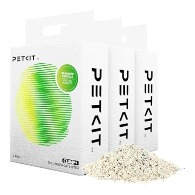 Afbeelding van PETKIT Clump+ Gemengde Kattenbakvulling, Klonterende Tofu en Bentoniet Geurbestrijding, met Actieve Kool, Superabsorberend, Uitspoelbaar, 2.4 kg, 3 Zakken