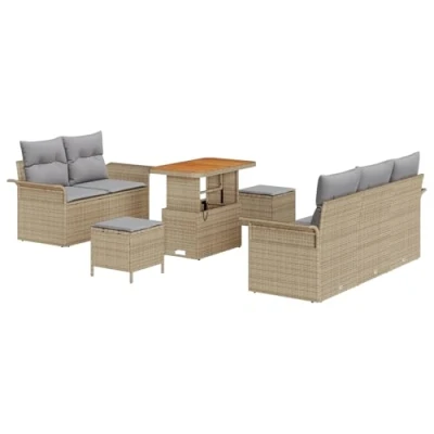 Afbeelding van vidaXL 8 delige Tuin Sofa Set met Kussens Beige Poly Rattan Acacia