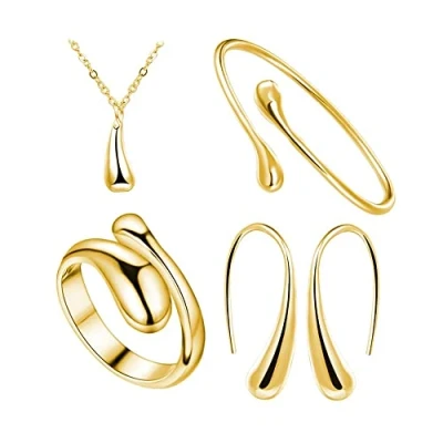 Afbeelding van TOFBS 4 stuks waterdruppel sieradenset voor vrouwen en meisjes, zilvergoud, traanvormige hanger, ketting, oorbellen, armband ring, dagelijks feest, verjaardag, bruiloft,