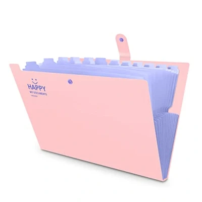 Afbeelding van 12 zakken uitbreiden bestandsmap, Yigou Office Folders voor documenten met drukknoop, portemonnee map [roze &amp; paars]