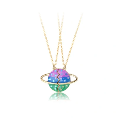 Afbeelding van Bixorp Friends BFF Ketting voor 2 met Planeet Goudkleurig Glitters &amp; Magneet Vriendschapsketting Cadeau