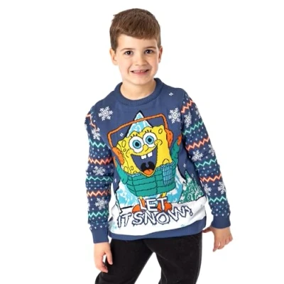 Afbeelding van SpongeBob SquarePants Let It Snow Kids Gebreide Trui Feestelijke kersttrui met cartoonthema voor Sponge Bob Fans