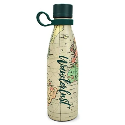 Afbeelding van Legami Hot &amp;Cold thermosfles 500 ml, Ø 7 cm, licht en duurzaam, luchtdichte sluiting, afneembare siliconen handgreep, reisthema, wandelplezier, BPA vrij ftalaatvrij