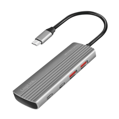 Afbeelding van LogiLink UA0413 USB 3.2 Gen 2 hub 4 poorten Met aluminium behuizing, snellaadpoort Spacegrijs