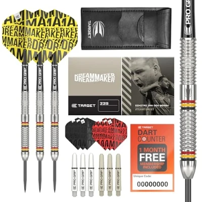 Afbeelding van Target Darts Dimitri van den Bergh Dimi 24G Wolfraam Stalen Uiteinde Set 9 Pro Grip Schachten Ultra Vluchten Dart Portemonnee Counter App Coupon Bundle