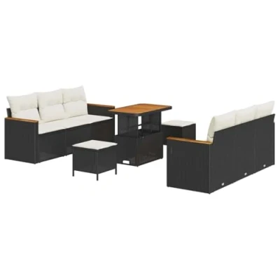 Afbeelding van vidaXL 9 delige Tuin Sofa Set met Kussens Zwart Poly Rattan Acacia