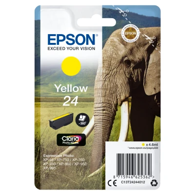 Afbeelding van Epson Elephant Singlepack Yellow 24 Claria Photo HD Ink (C13T24244022)