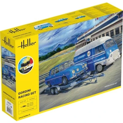 Afbeelding van 1:24 Heller 52328 Renault Gordini Racing Set Busje Auto Aanhanger Starter Kit Plastic Modelbouwpakket