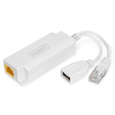 Afbeelding van DIGITUS PoE splitter RJ45 ingang naar plug &amp; USB A aansluiting 10/100 Mbit/s IP40 beschermingsklasse standaard IEEE802.3at 100m bereik Cat5e, Cat6, Cat6A