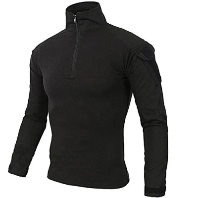 Afbeelding van LiliChan T shirt, tactisch, militair, voor heren, met lange mouwen, outdoorshirt, gevechtsshirt, ritssluiting, zwart, M