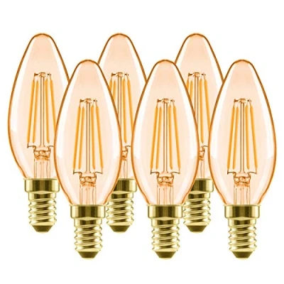 Afbeelding van LVWIT Vintage gloeilamp E14 kaarslamp, 4 W, 410 lumen, vervangt 40 watt, 2500 K, warm wit, voor kroonluchters, hangende kristallen lamp, niet dimbaar, verpakking van 6 stuks