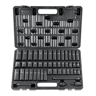 Afbeelding van VEVOR 3/8&quot; Drive Impact Socket Set, 48 delige Set SAE (5/16&quot; 3/4&quot;) &amp; Metrisch (8 22mm) 6 punts Cr V Extension Bar Universele Joint Power Boor Adapter Inclusief Opbergkoffer