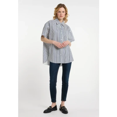 Afbeelding van Dreimaster Lymoa Overhemdblouse, Dames, Maat: 40, Wollweiss marine