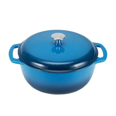 Afbeelding van Amazon Basics Braadpan, gietijzer, geëmailleerd, rond, met deksel, 7 liter, blauw