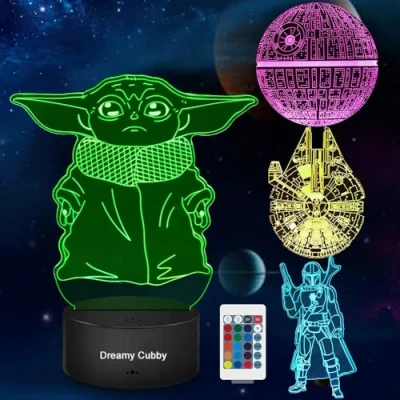Afbeelding van Star Wars nachtlampje cadeau voor kinderen, 3D Illusie met vier patroon en 7 kleurverandering Decor Lamp perfecte cadeaus Fans Mens jongens meisjes (14 kleuren)