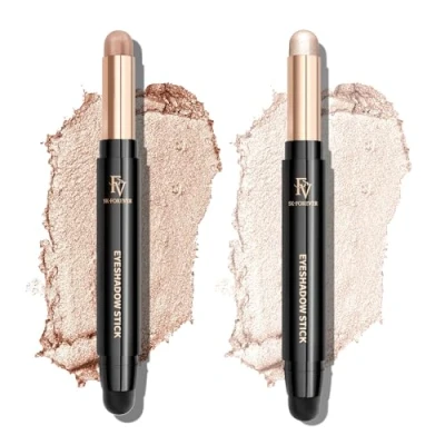 Afbeelding van FV 2 stuks oogschaduwstift, sterk gepigmenteerde crème oogschaduw, langdurig, kreukvrij, watervaste oogschaduwsticks met glanzende afwerking, champagne en parelglans