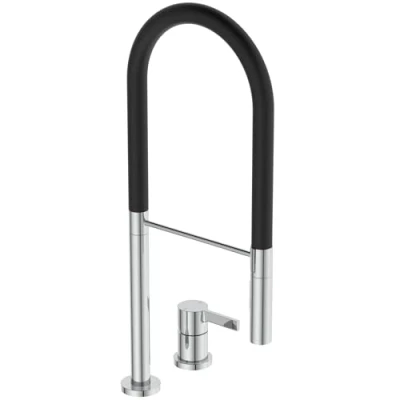 Afbeelding van Ideal standard gusto 2 gats keukenkraan met pro uitloop handdouche functies voorsprong 22 5cm chroom zwart bd425aa