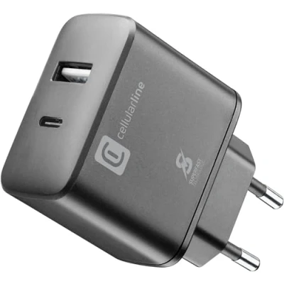 Afbeelding van Cellularline Dubbele supersnelle oplader 25W Samsung (25 W), USB lader, Zwart