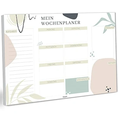 Afbeelding van blaash® Weekplanner, blok, DIN A4, zonder vaste datum, 50 pagina&#039;s, planner met weekoverzicht, lijsten voor taken, notities en ideeën, optimale organisatie motivatie in het dagelijks leven, Clean